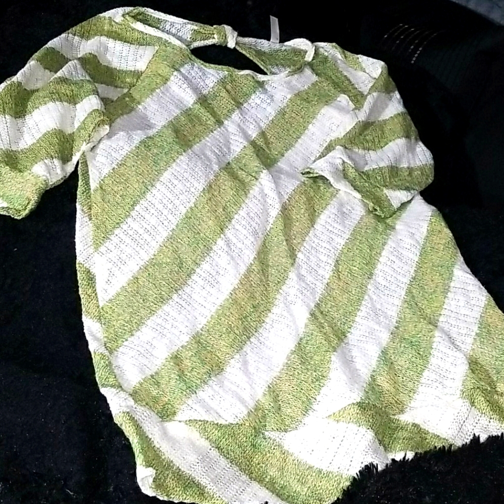 Plus Size striped green and white sweater